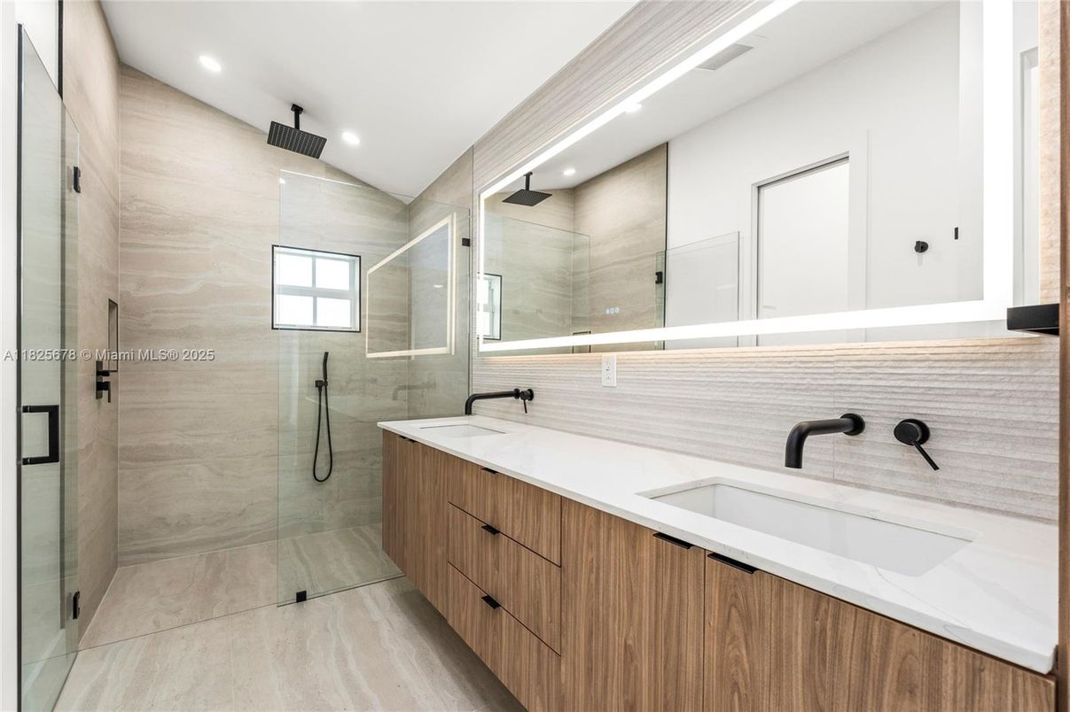 Bathroom, Dual Sink Vanities, Glass Shower, Interior, Recessed Lighting