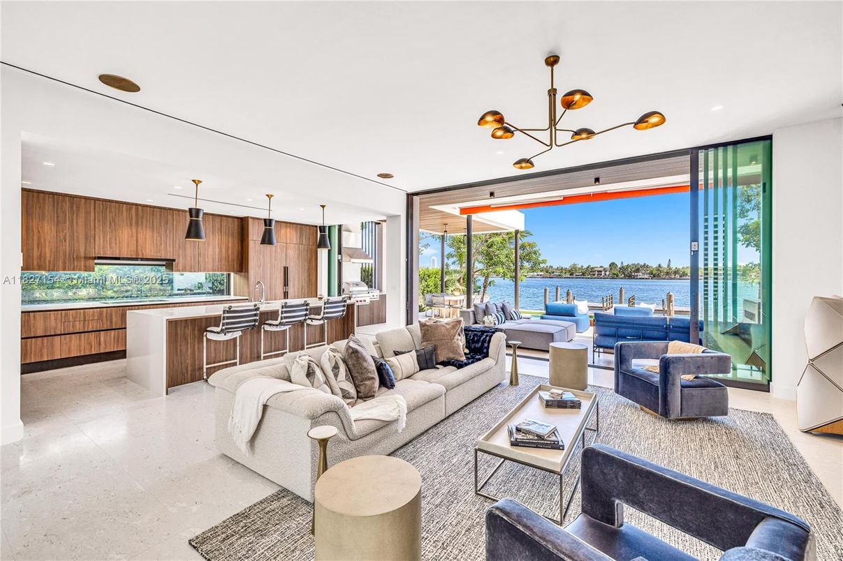 Interior, Kitchen, Living room, Pendant Lights, Recessed Lighting, Water, Wooden Walls