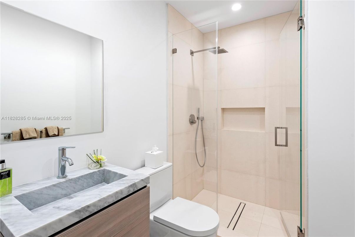 Bathroom, Glass Shower, Interior, Recessed Lighting