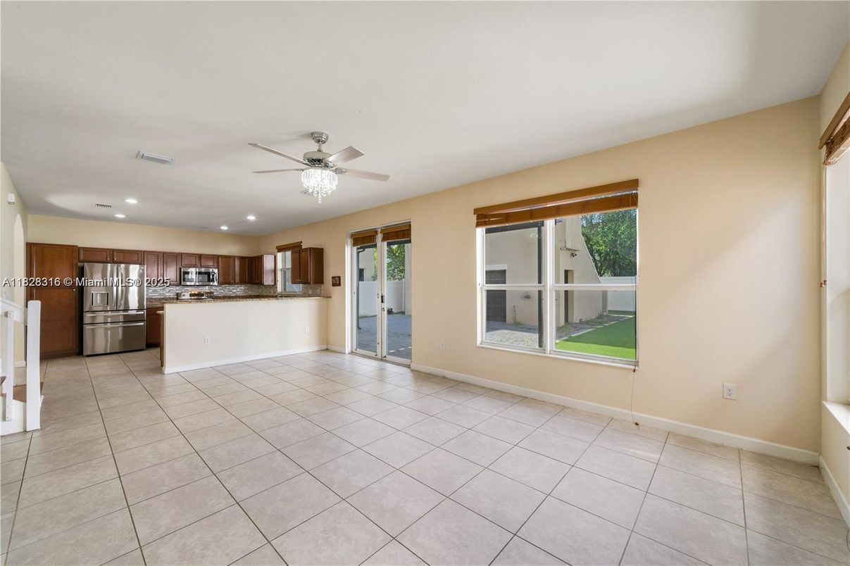 Empty room, Interior, Kitchen, Recessed Lighting, Stainless Steel Appliances