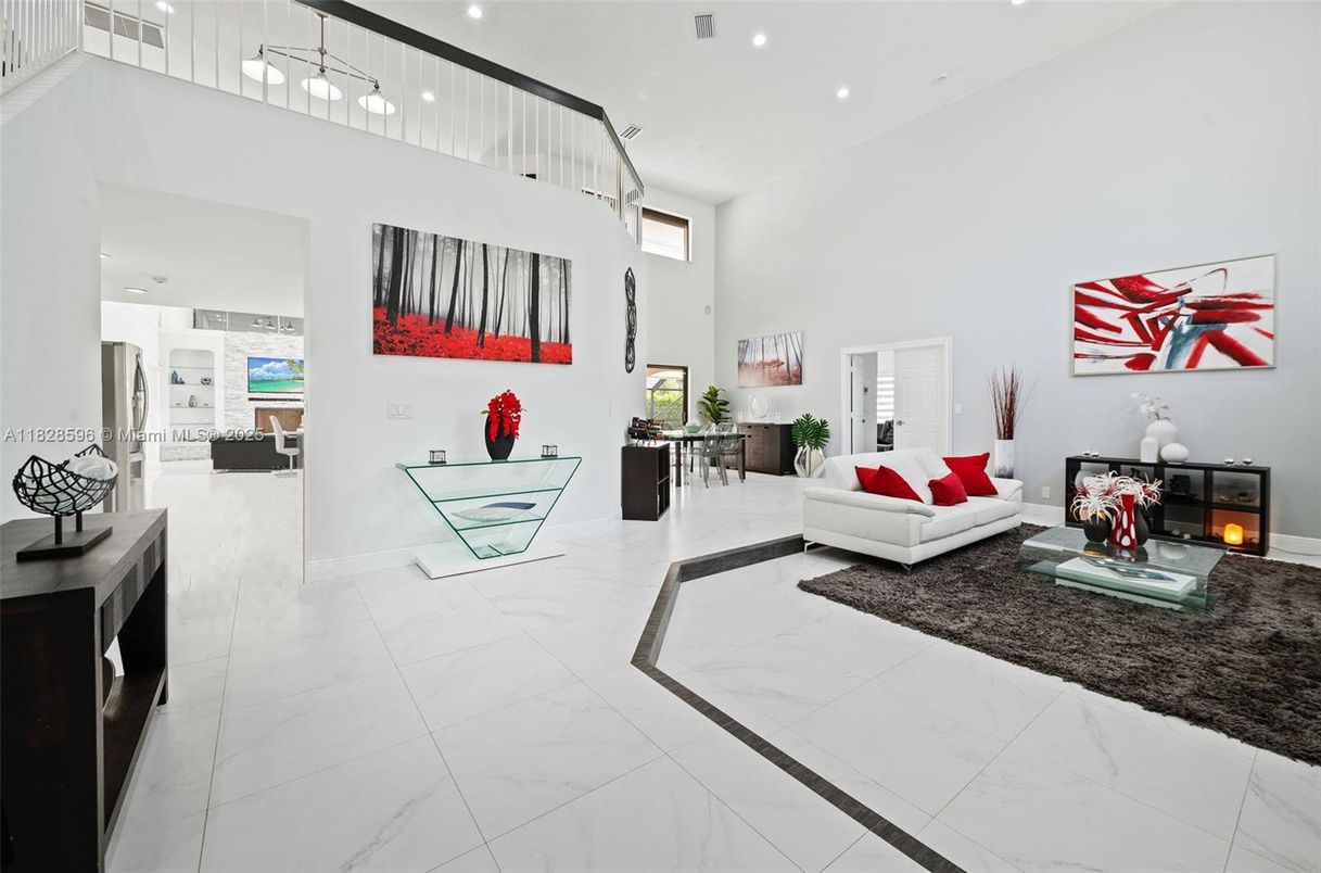 Fireplace, Interior, Living room, Marble, Pendant Lights, Recessed Lighting