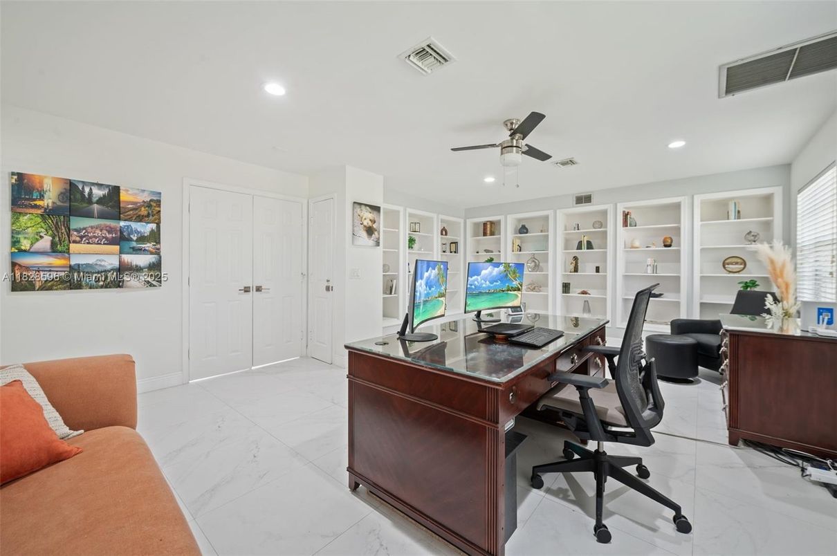 Home Office, Interior, Marble, Recessed Lighting