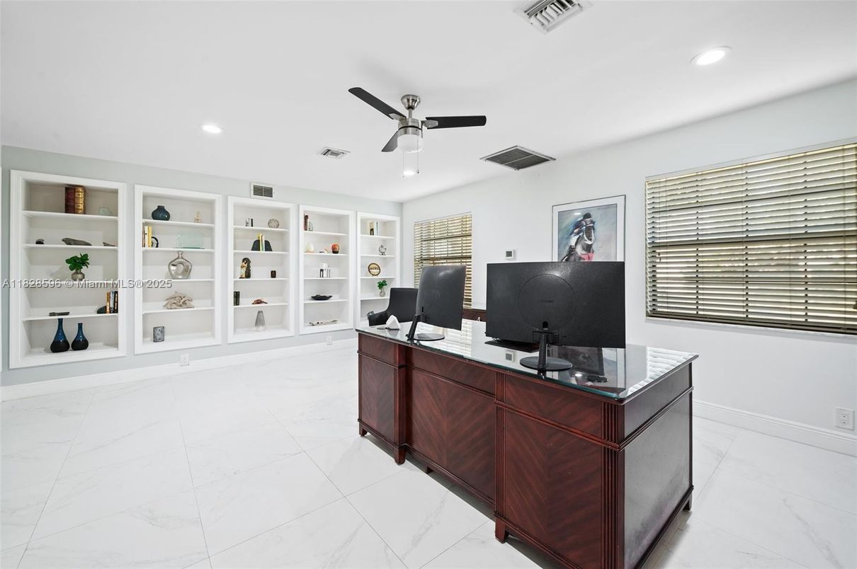 Home Office, Interior, Marble, Recessed Lighting