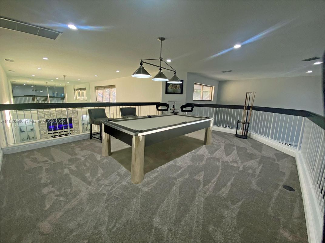 Billiard Table, Game Room, Interior, Pendant Lights, Recessed Lighting