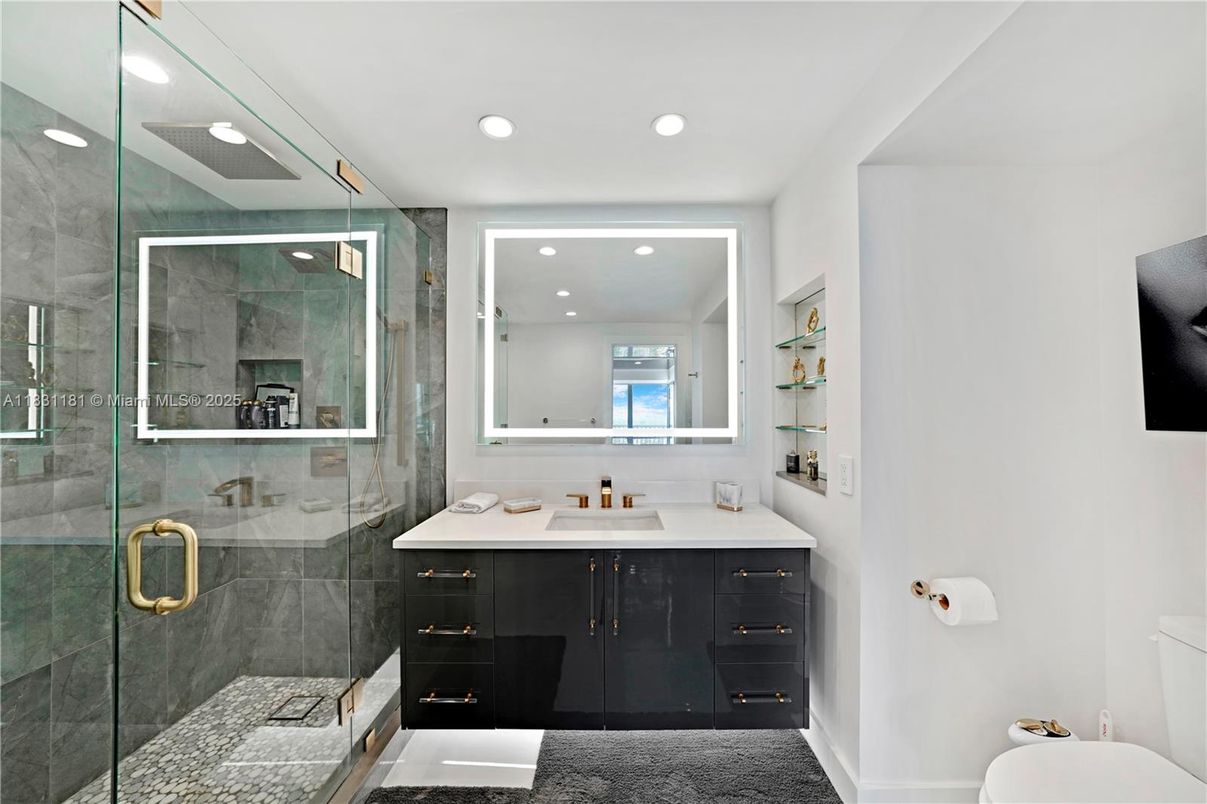 Bathroom, Glass Shower, Interior, Recessed Lighting