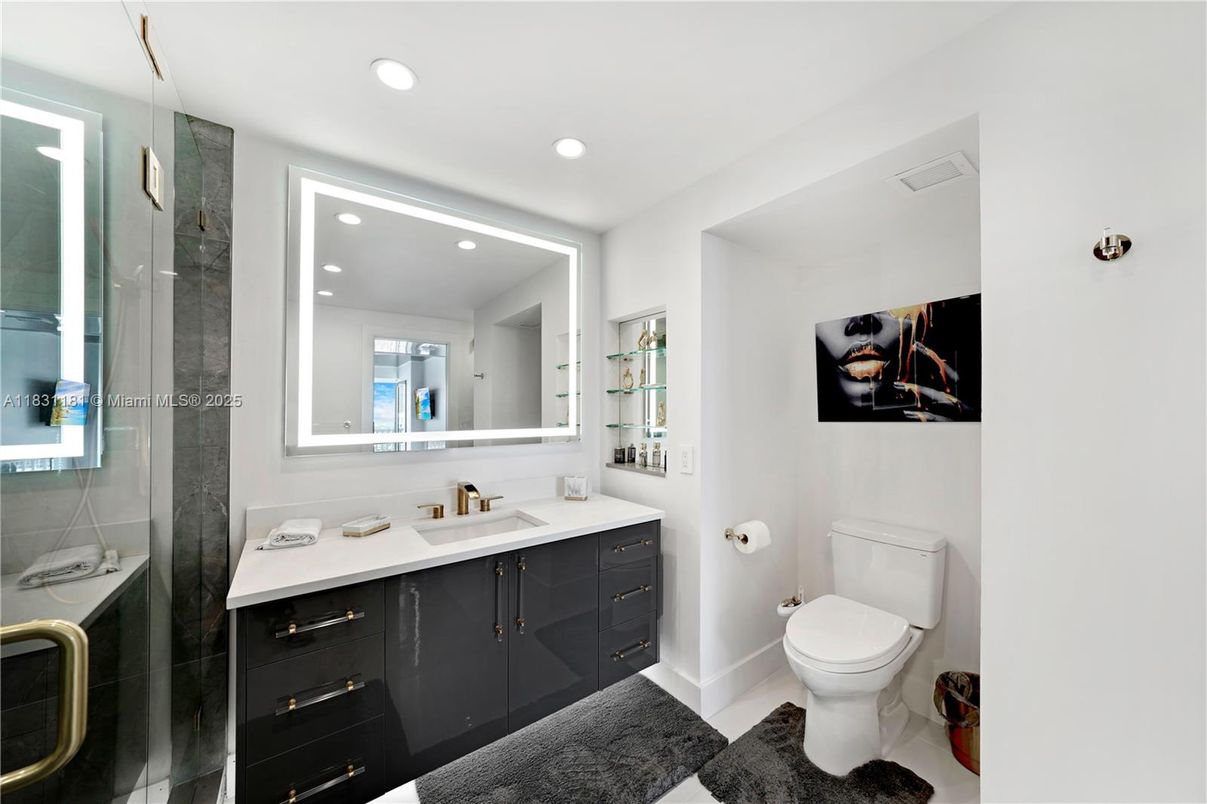 Bathroom, Glass Shower, Interior, Recessed Lighting