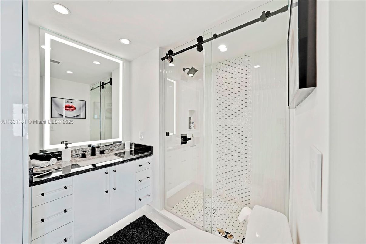 Bathroom, Glass Shower, Interior, Recessed Lighting