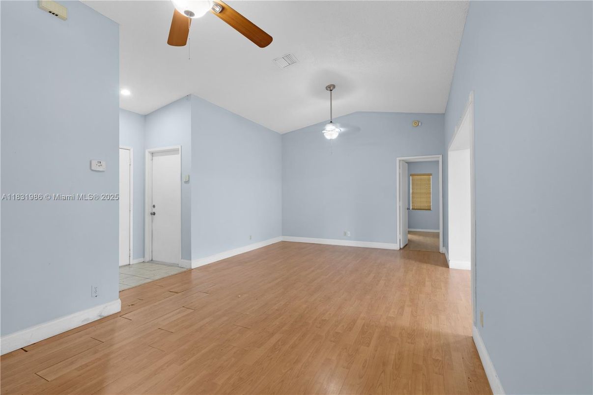 Empty room, Interior, Pendant Lights, Recessed Lighting, Wood Texture Flooring