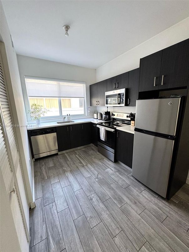 Interior, Kitchen, Stainless Steel Appliances, Wood Texture Flooring