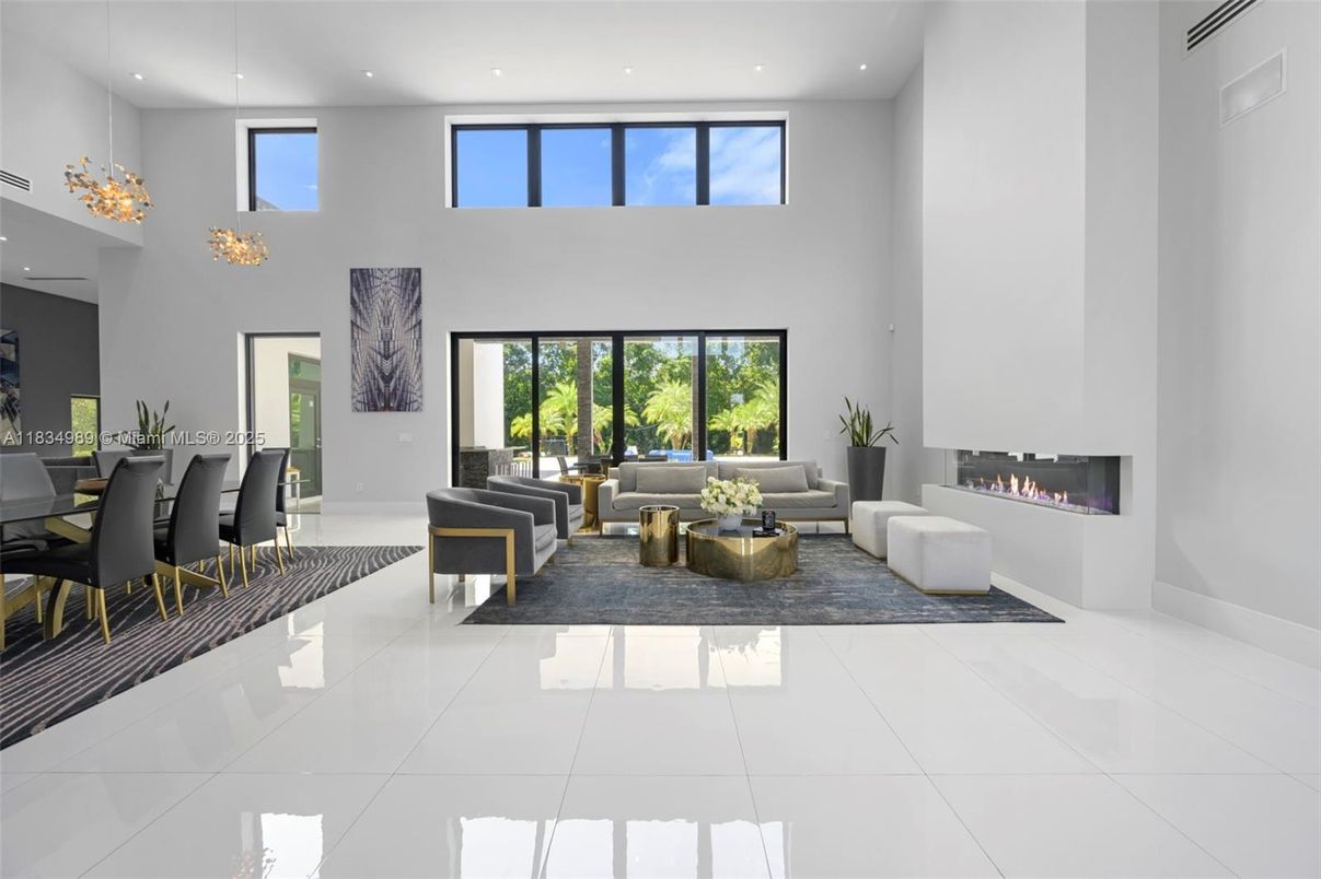 Dining room, Fireplace, Interior, Living room, Recessed Lighting
