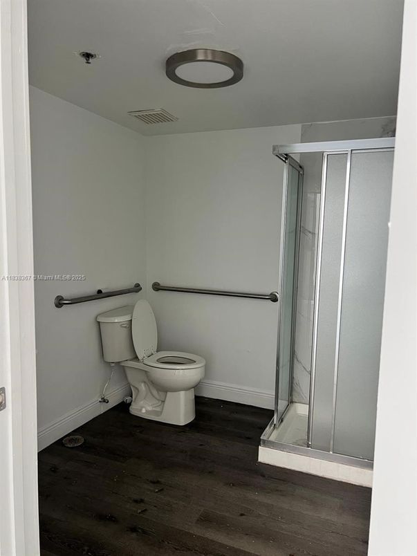 Bathroom, Glass Shower, Interior, Wood Texture Flooring