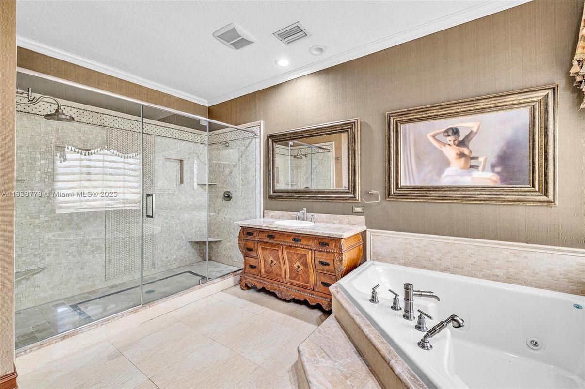 Bathroom, Dual Sink Vanities, Glass Shower, Interior, Recessed Lighting