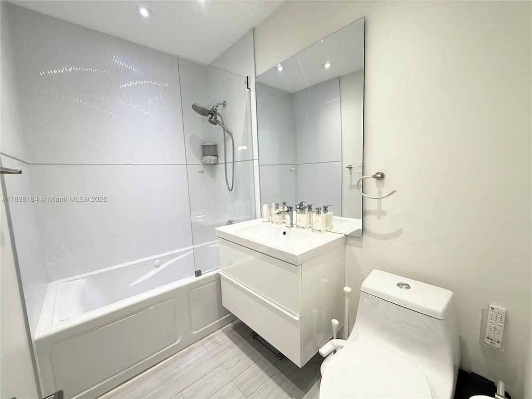 Bathroom, Interior, Recessed Lighting, Wood Texture Flooring