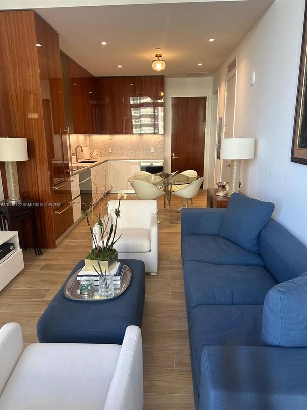 Dining room, Interior, Kitchen, Living room, Recessed Lighting, Wood Texture Flooring