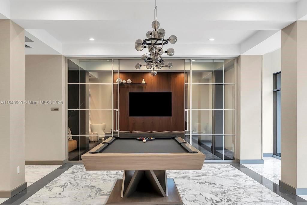 Billiard Table, Game Room, Interior, Marble, Pendant Lights, Recessed Lighting, Wooden Walls