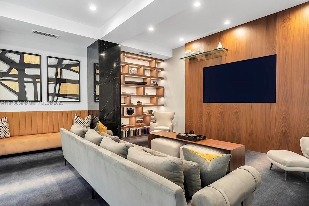 Interior, Living room, Recessed Lighting, Wooden Walls