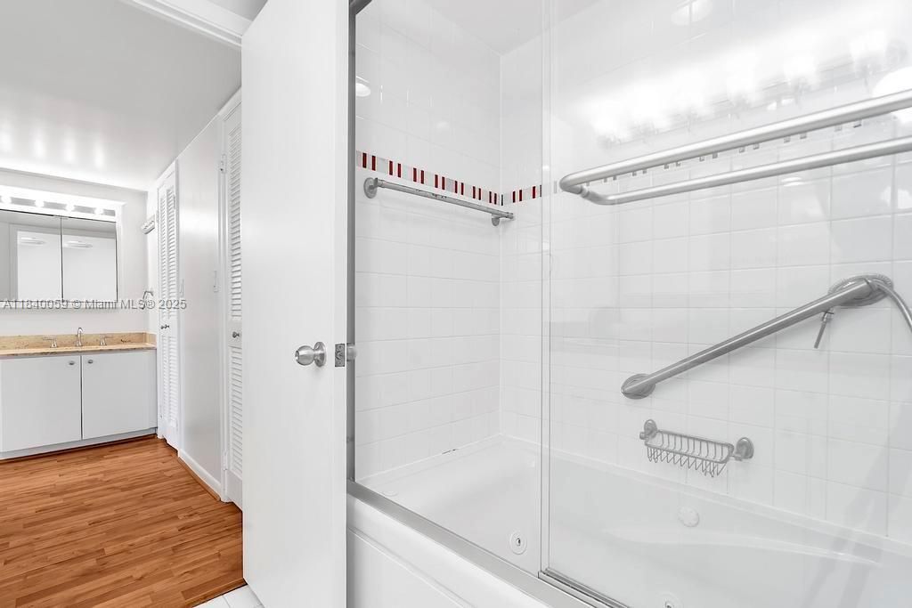 Bathroom, Glass Shower, Interior, Wood Texture Flooring