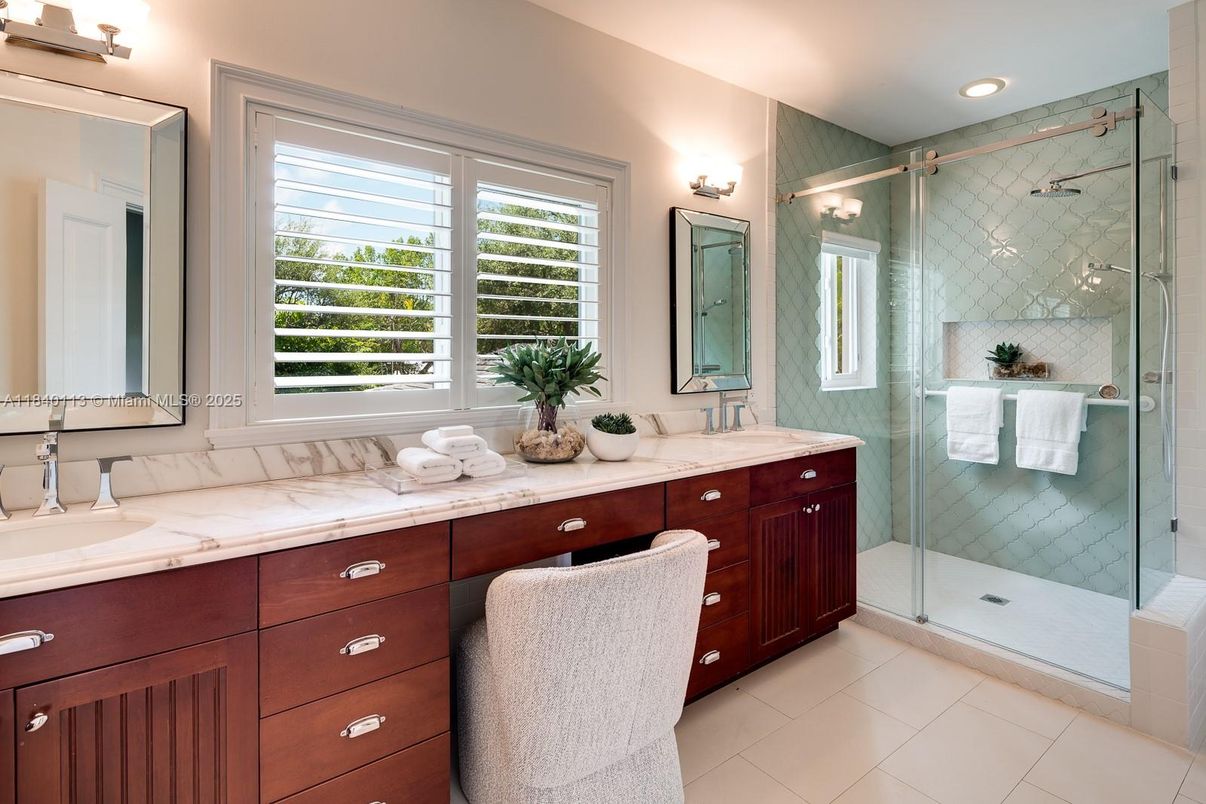 Bathroom, Dual Sink Vanities, Glass Shower, Interior, Recessed Lighting