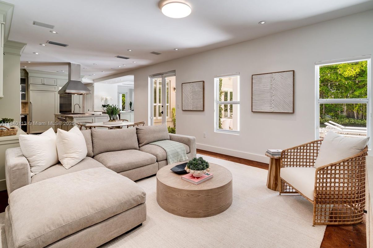 Interior, Kitchen, Living room, Recessed Lighting, Stainless Steel Appliances, Wood Texture Flooring