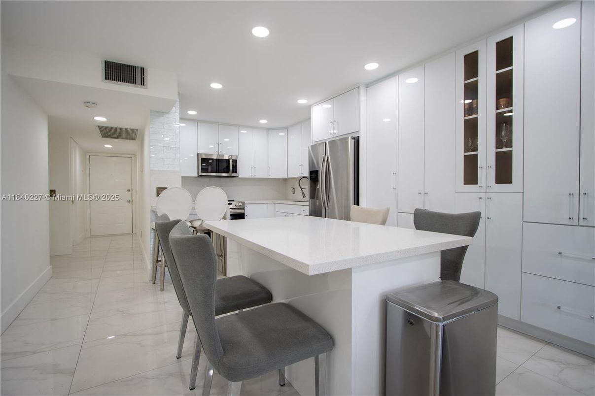 Interior, Kitchen, Marble, Recessed Lighting, Stainless Steel Appliances