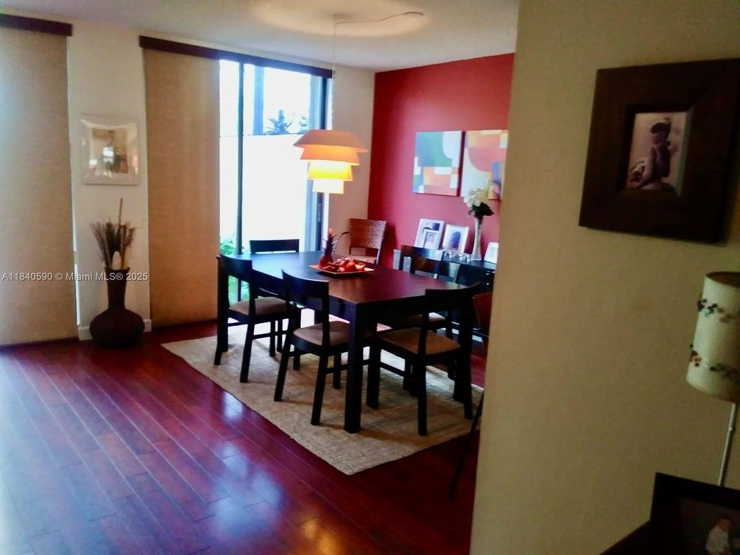 Dining room, Interior, Pendant Lights, Wood Texture Flooring