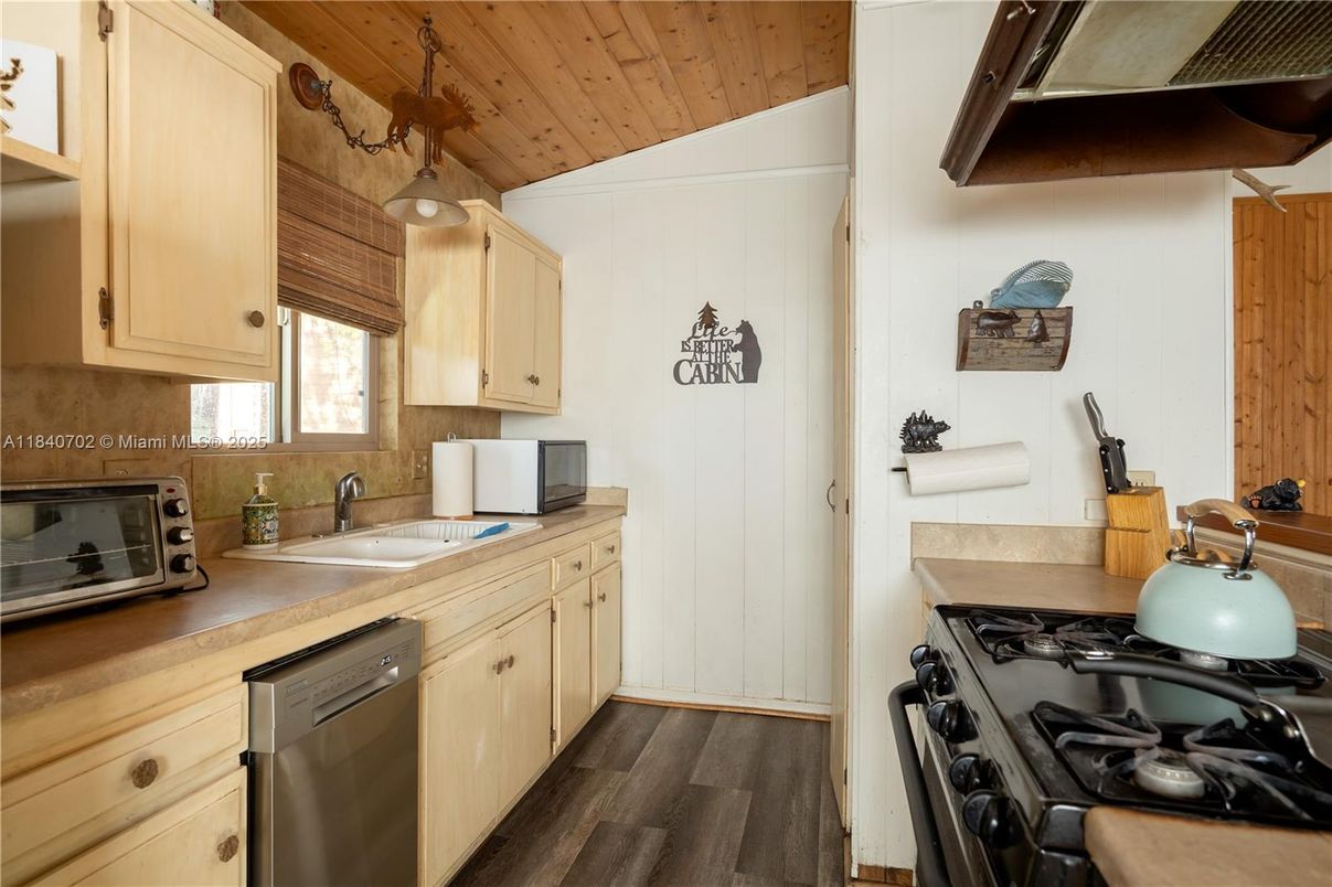 Interior, Kitchen, Stainless Steel Appliances, Wooden Ceilings, Wood Texture Flooring