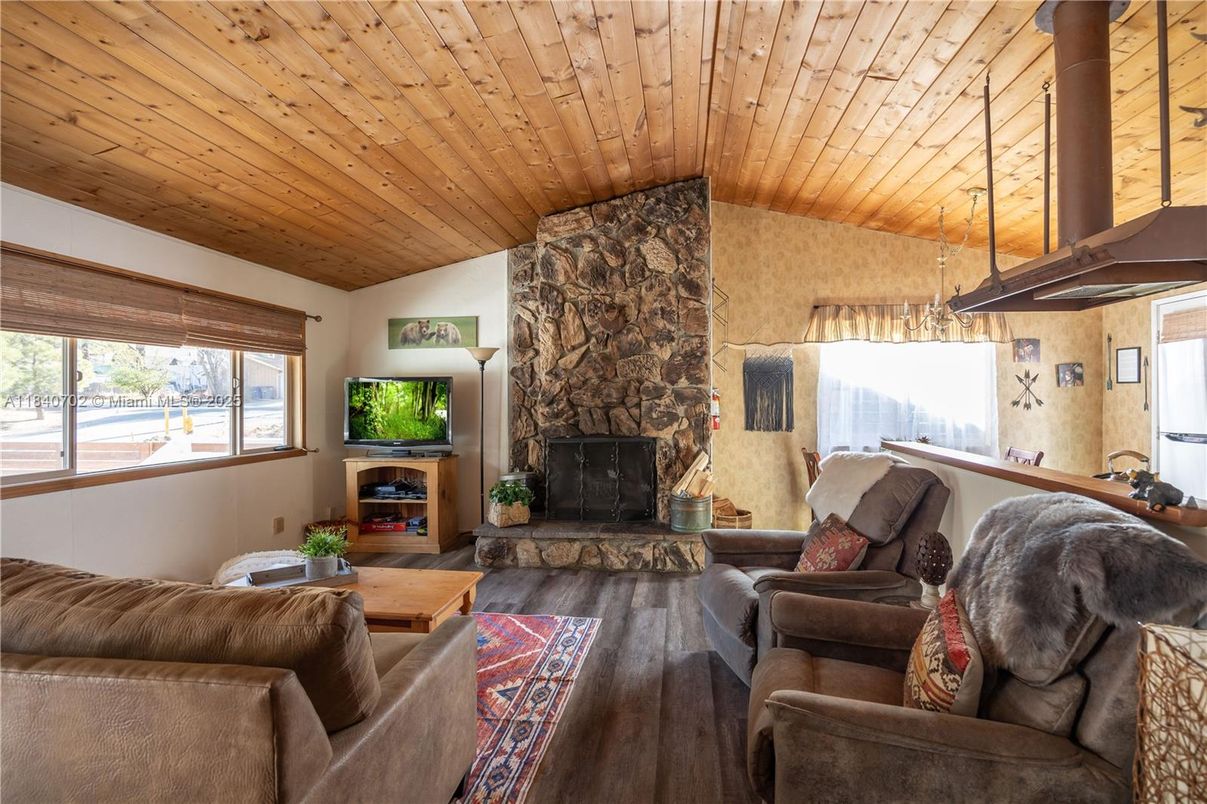 Fireplace, Interior, Living room, Stone Walls, Wooden Ceilings, Wood Texture Flooring