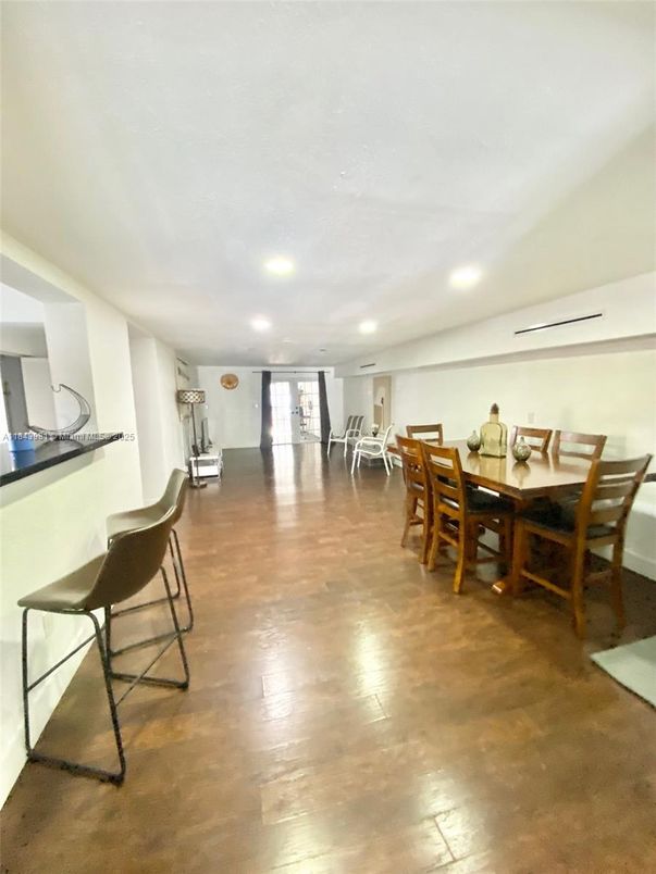 Dining room, Interior, Recessed Lighting, Wood Texture Flooring
