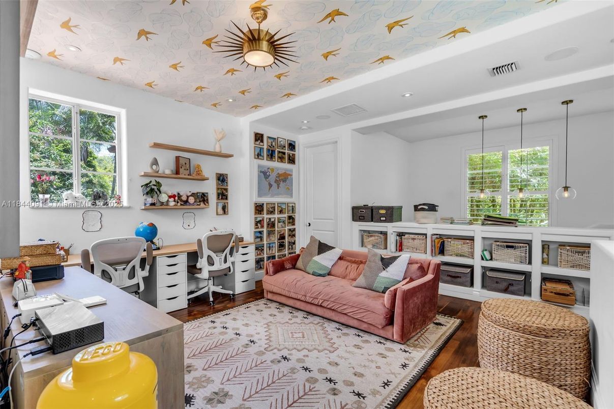 Home Office, Interior, Pendant Lights, Recessed Lighting, Wood Texture Flooring