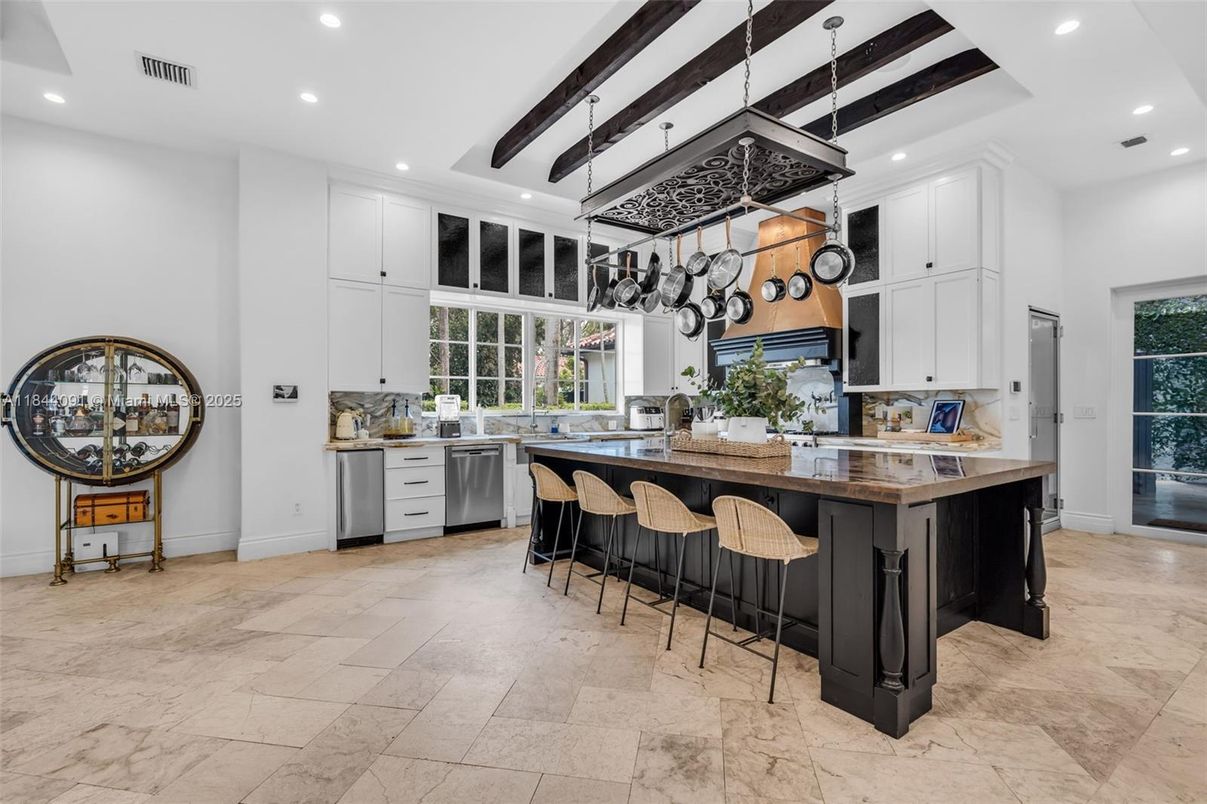 Interior, Kitchen, Pendant Lights, Recessed Lighting, Stainless Steel Appliances, Wooden Beams