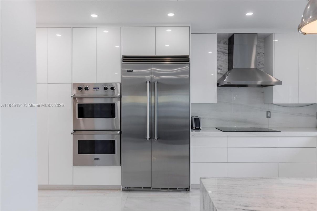 Interior, Kitchen, Marble, Recessed Lighting, Stainless Steel Appliances