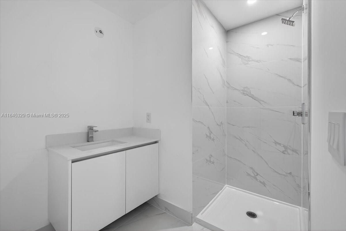 Bathroom, Glass Shower, Interior, Marble, Marble Walls, Recessed Lighting