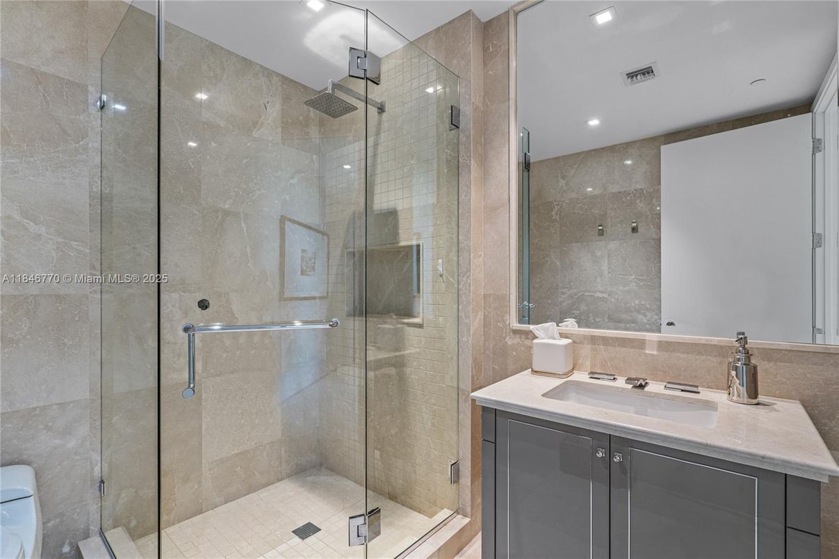 Bathroom, Glass Shower, Interior, Recessed Lighting