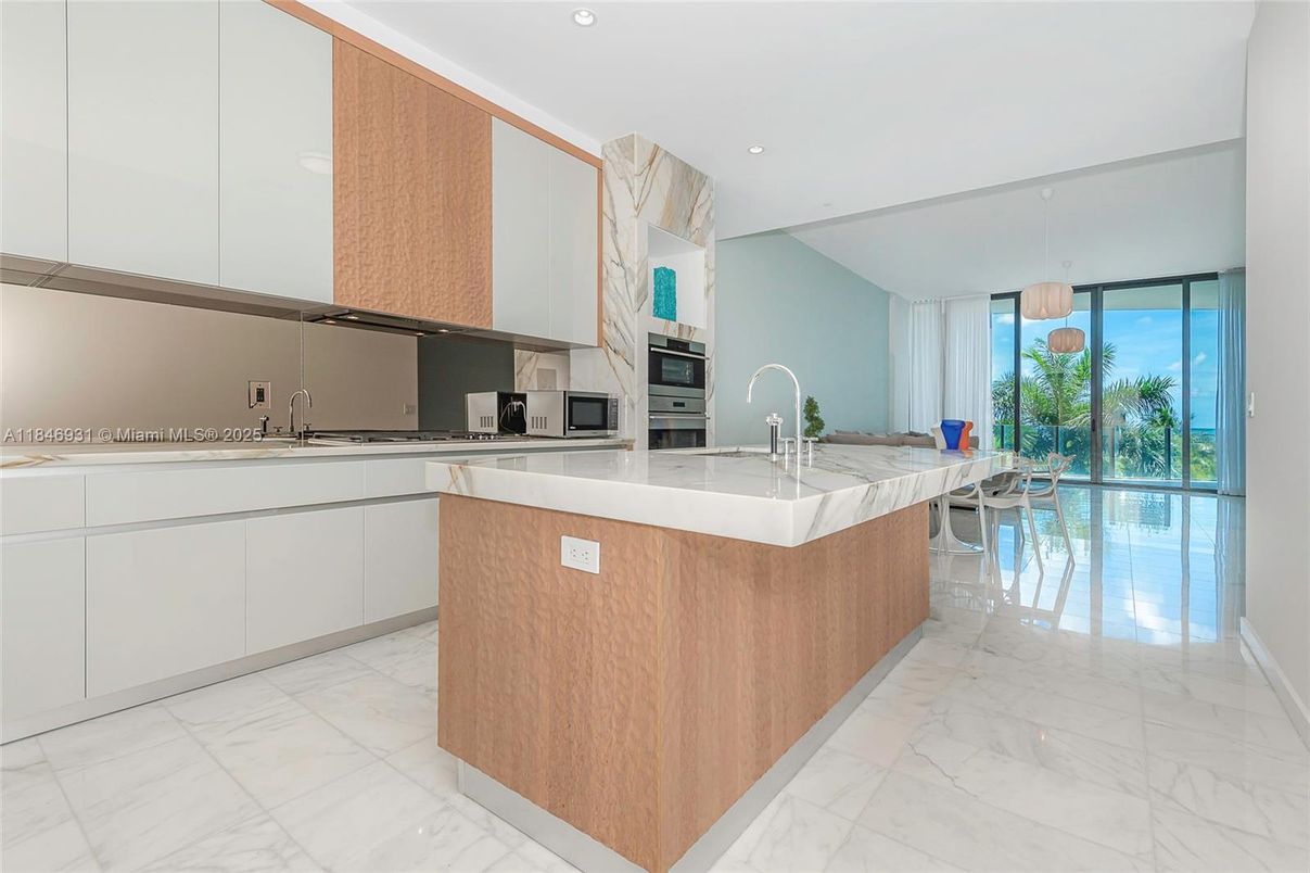 Interior, Kitchen, Marble, Recessed Lighting, Stainless Steel Appliances