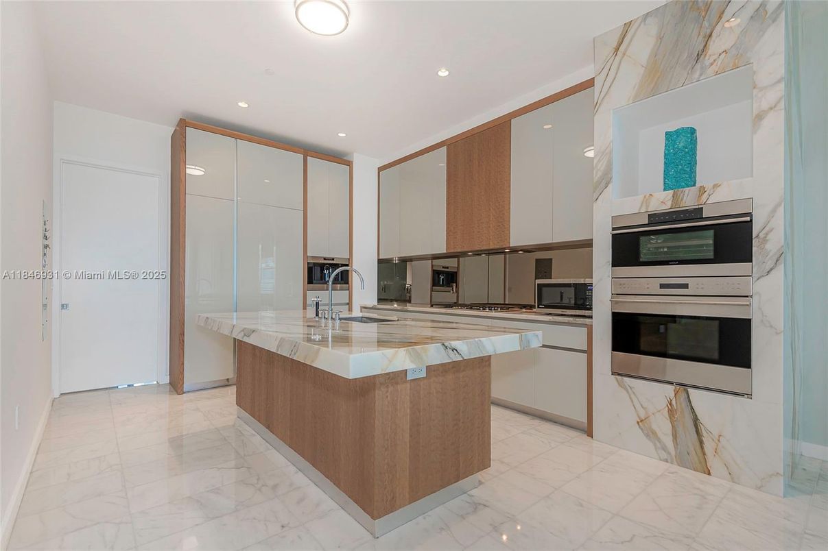 Interior, Kitchen, Marble, Recessed Lighting, Stainless Steel Appliances