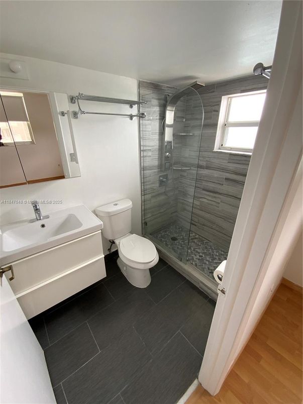 Bathroom, Glass Shower, Interior, Wood Texture Flooring