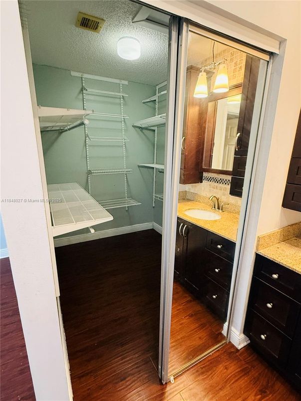 Bathroom, Interior, Recessed Lighting, Walk-in Closets, Wood Texture Flooring