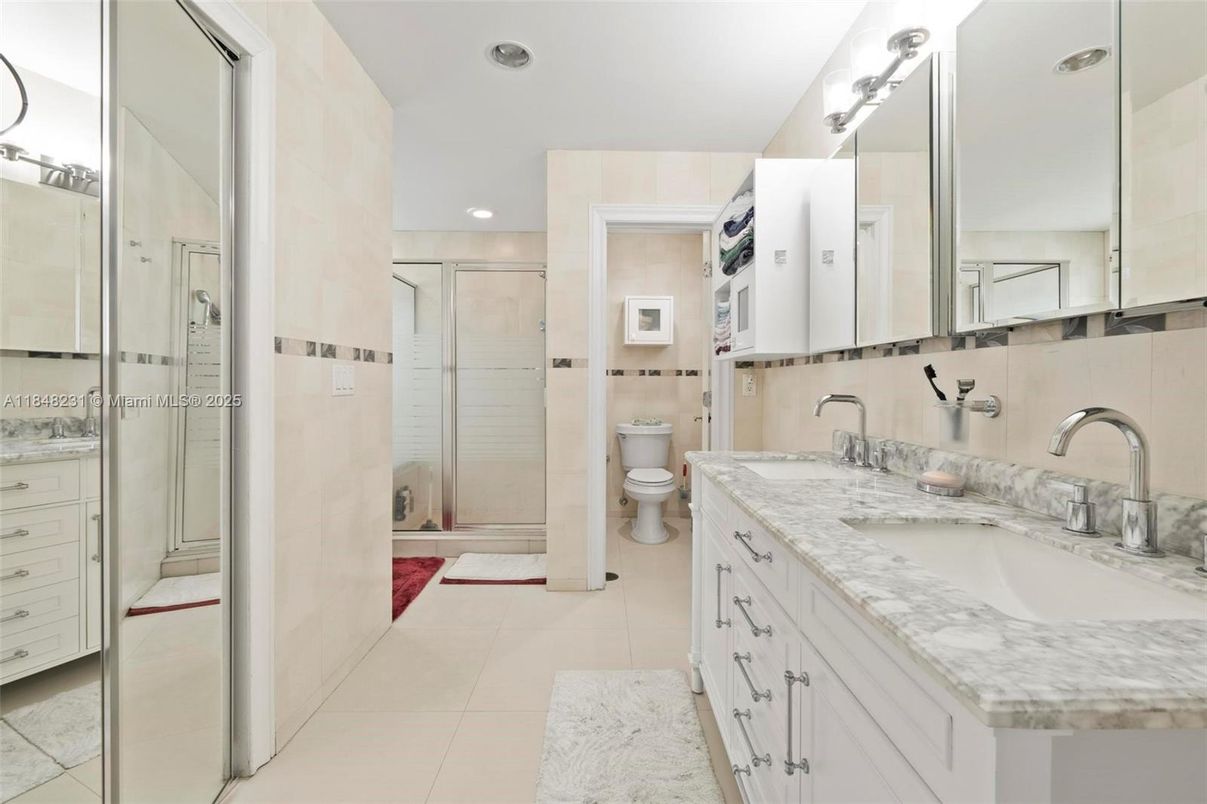 Bathroom, Dual Sink Vanities, Glass Shower, Interior, Recessed Lighting