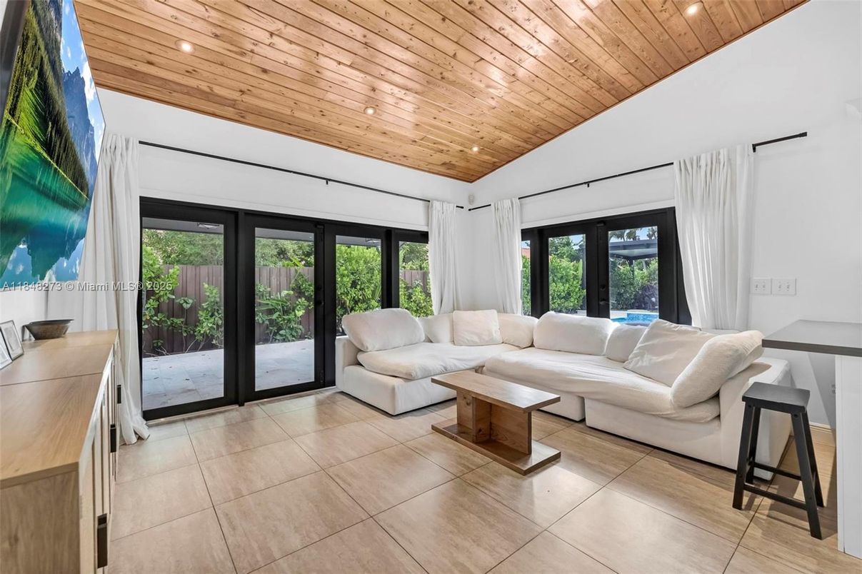 Interior, Living room, Recessed Lighting, Wooden Ceilings