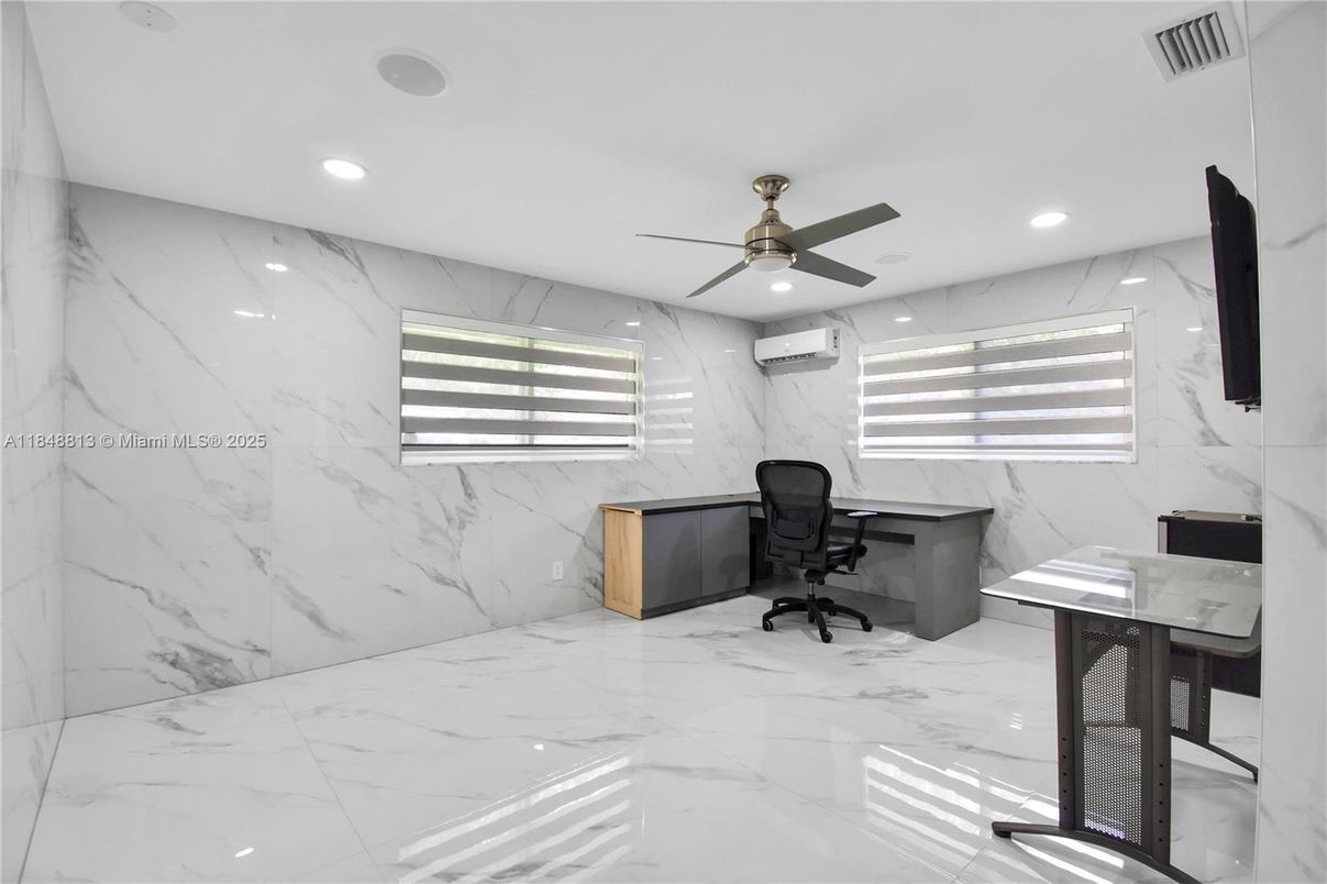 Home Office, Interior, Marble, Marble Walls, Recessed Lighting