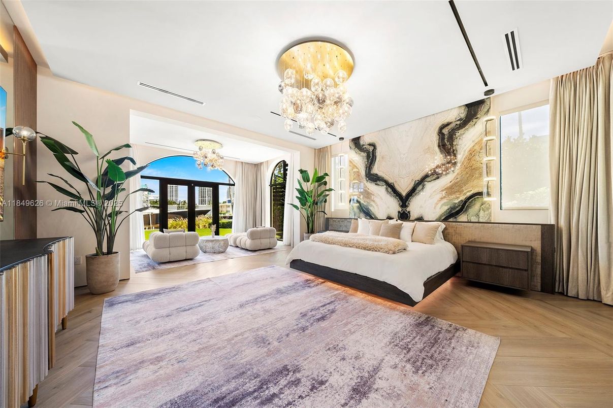 Bedroom, Chandelier, Interior, Wood Texture Flooring
