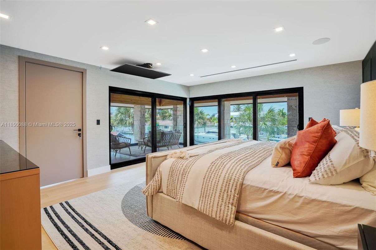 Bedroom, Interior, Recessed Lighting, Water, Wood Texture Flooring