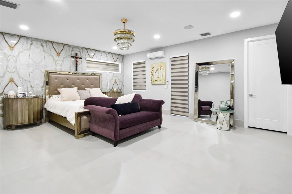Bedroom, Interior, Marble Walls, Recessed Lighting