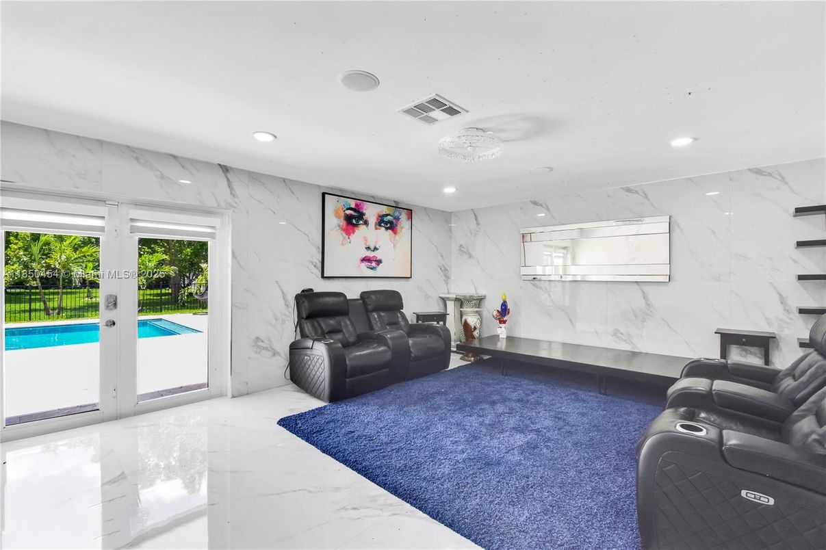 Home Theatre Room, Interior, Marble, Marble Walls, Recessed Lighting