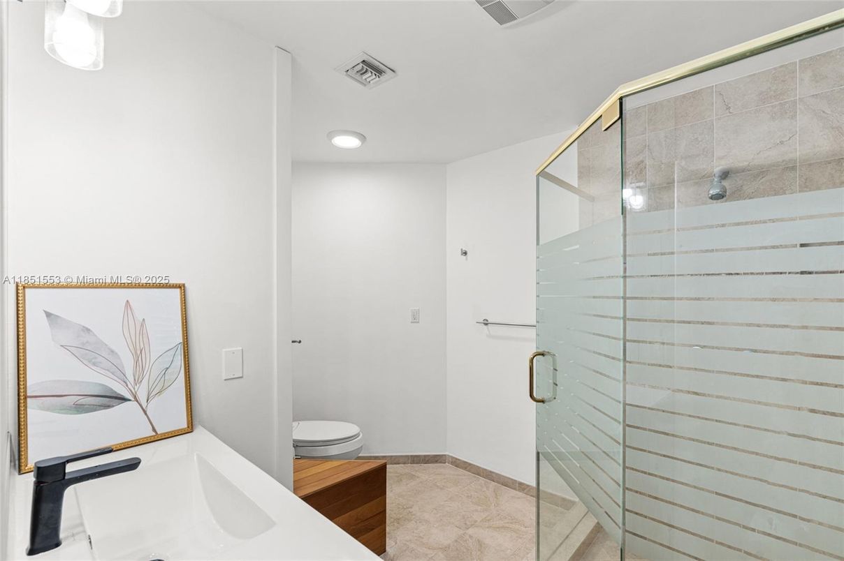 Bathroom, Glass Shower, Interior, Recessed Lighting