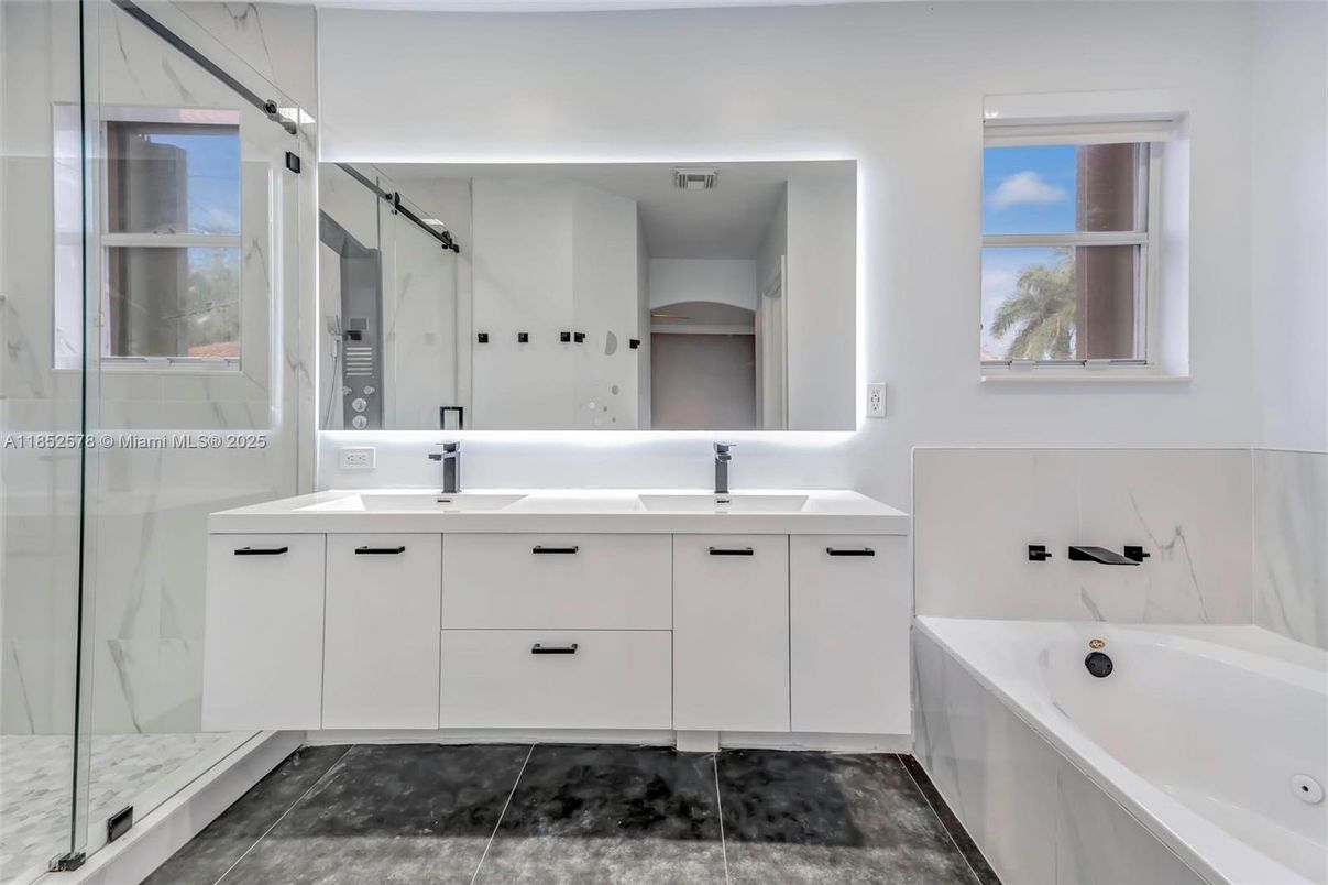 Bathroom, Dual Sink Vanities, Glass Shower, Interior
