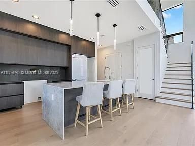 Interior, Kitchen, Pendant Lights, Recessed Lighting, Wood Texture Flooring