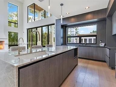 Interior, Kitchen, Pendant Lights, Recessed Lighting, Wood Texture Flooring