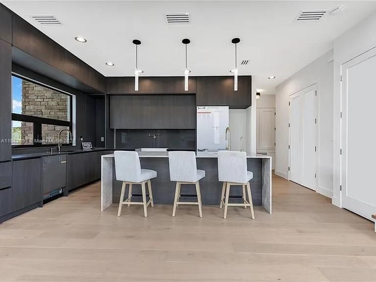 Interior, Kitchen, Pendant Lights, Recessed Lighting, Wood Texture Flooring