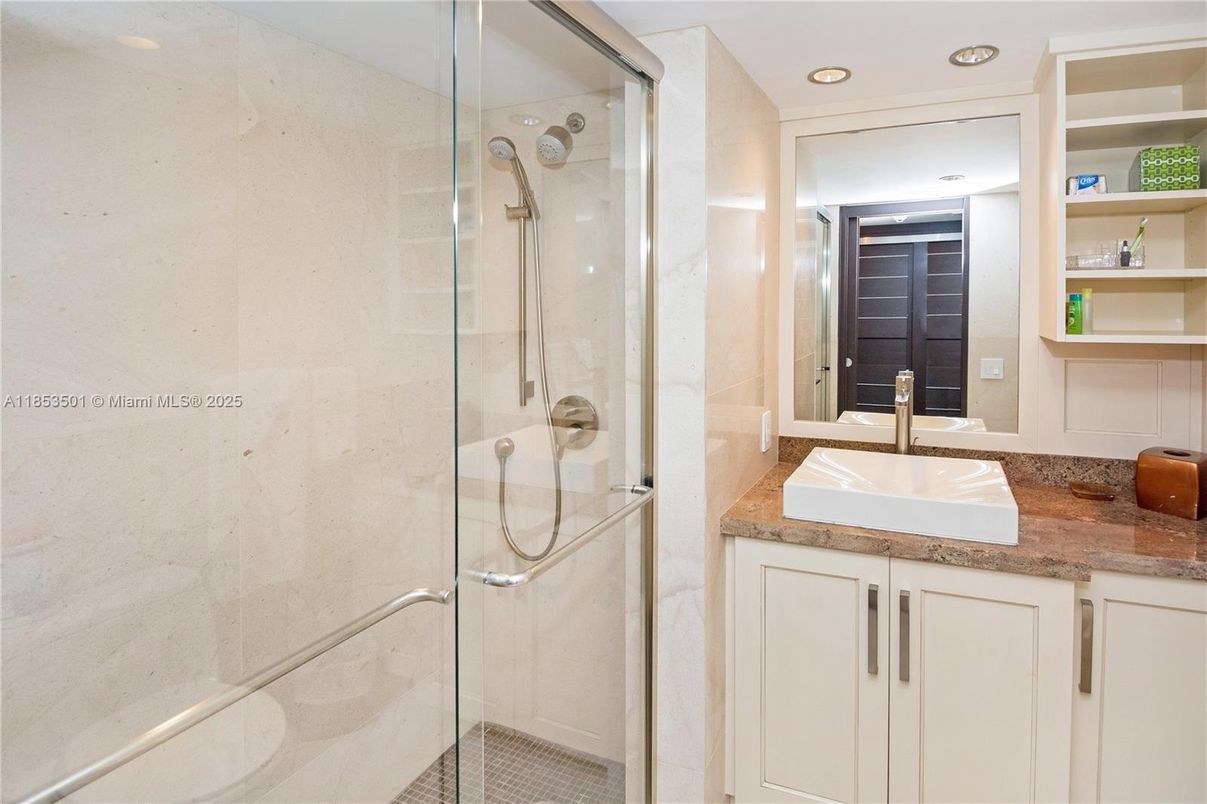 Bathroom, Glass Shower, Interior, Recessed Lighting